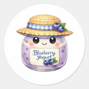 Sticker Rond Pot de yaourt myrtille aquarelle mignon avec chape
