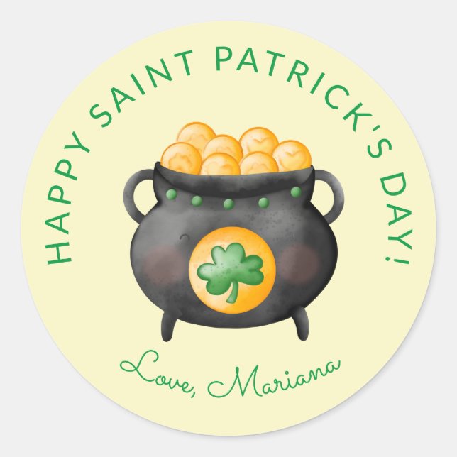 Sticker Rond Pot d'or Saint Patrick's Day Party Faveurs (Devant)