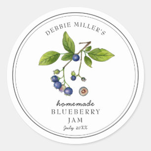 Sticker Rond Pot élégant de confiture de myrtille sur fond blan