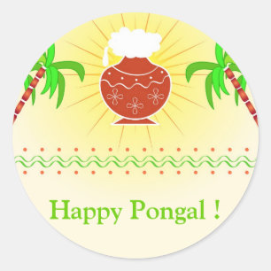 Sticker Rond Pot et canne à sucre de Pongal