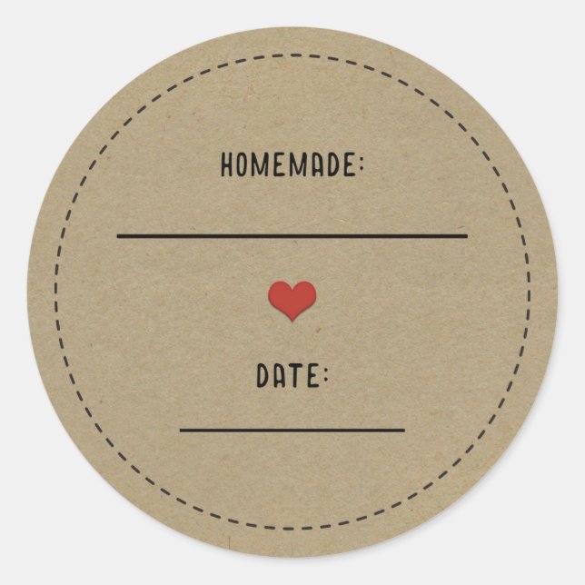 Sticker Rond Pot Mason en Kraft Brun Rustique Rouge Fait Maison (Devant)