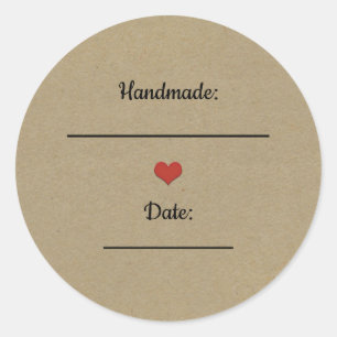Sticker Rond Pot Mason Main Handmade Kraft Brun Rustique Rouge