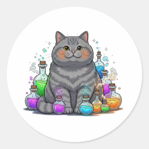 Sticker Rond Potion Brit - British Shorthair Cat Halloween