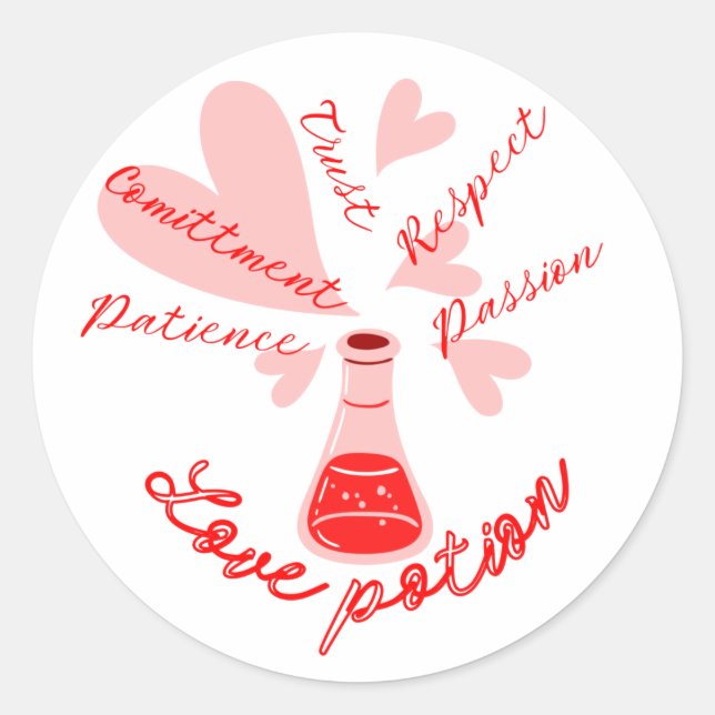 Sticker Rond Potion d'amour avec ingrédients (Devant)