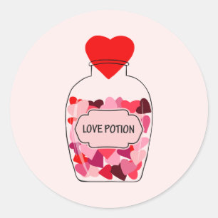 Sticker Rond Potion d'amour Joyeuse Saint-Valentin Rose et Roug