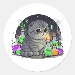 Sticker Rond Potion Plier - Scottish Pold Cat Halloween