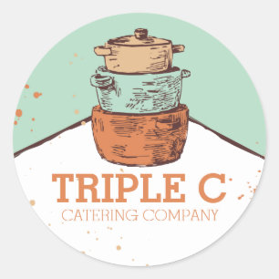 Sticker Rond pots de cuisines empilés rétro casseroles cuisinie