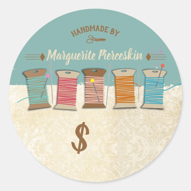 Sticker Rond Pots de fil à coudre notions couture couturier (Devant)