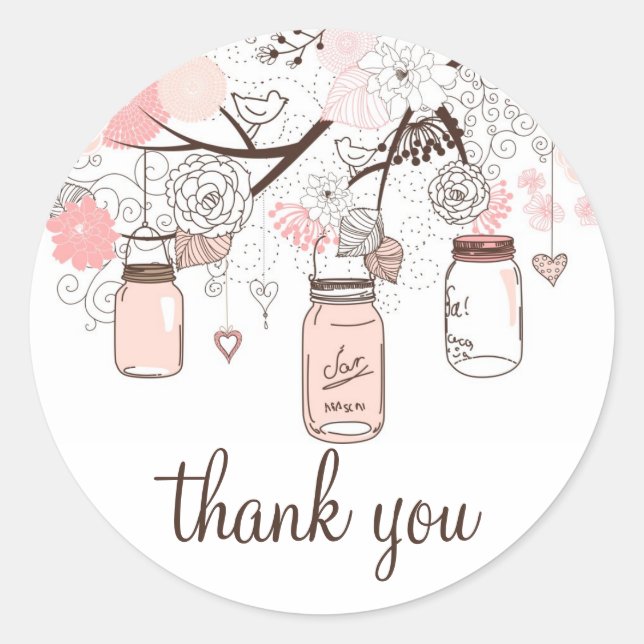 Sticker Rond Pots en Mason rose et chevalet en Merci Inséparabl (Devant)