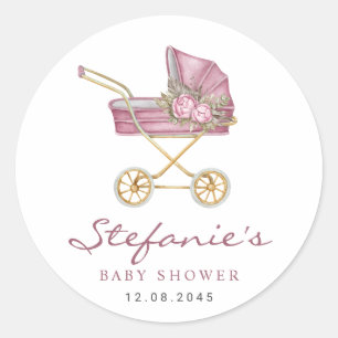 Sticker Rond Poubelle rose C'est un Baby shower fille