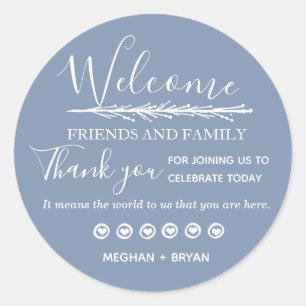 Sticker Rond Poudre Mariage bleu Merci Amis et famille