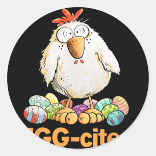 Sticker Rond Poule de Pâques drôle et excitante Design _1 