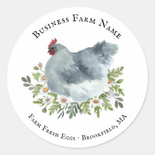 Sticker Rond Poule Poule Fleurale Rustique Aquarelle
