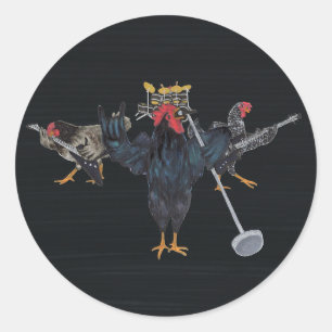 Sticker Rond Poules Heavy Metal