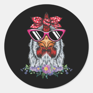 Sticker Rond Poulet Avec Bandana Et Lunettes