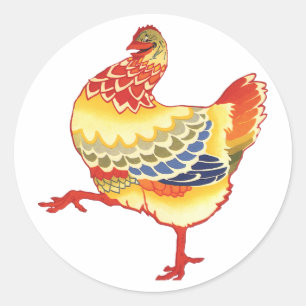 Sticker Rond Poulet coloré de la basse-cour de la ferme vintage
