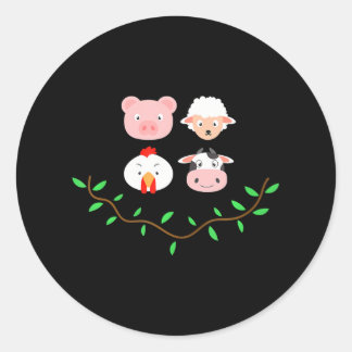 Sticker Rond Poulet de porc Poulet Vache ANIMAUX DE LA FERME