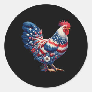 Sticker Rond Poulet du 4 juillet Drapeau patriotique Usa Floral