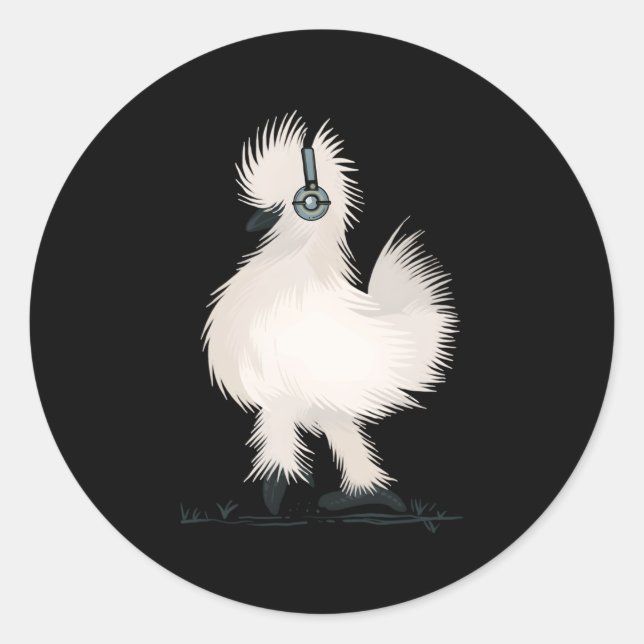 Sticker Rond Poulet en Silkie portant un casque (Devant)