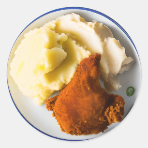 Sticker Rond Poulet frit et pommes de terre purées