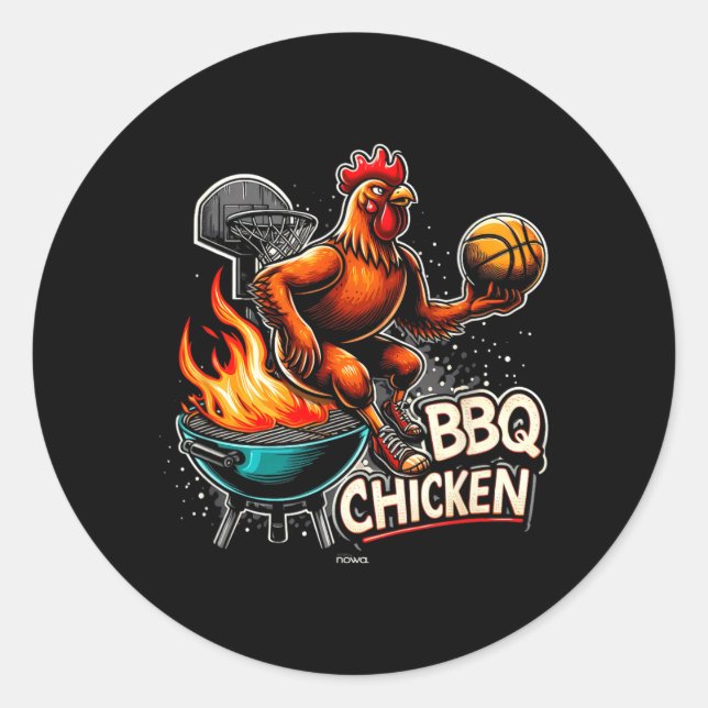 Sticker Rond Poulet grillé BBQ jouant au baseball enflammé (Devant)