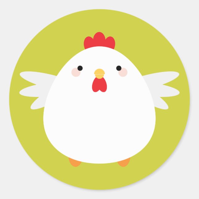 Sticker Rond Poulet Kawaii simple vert (Devant)