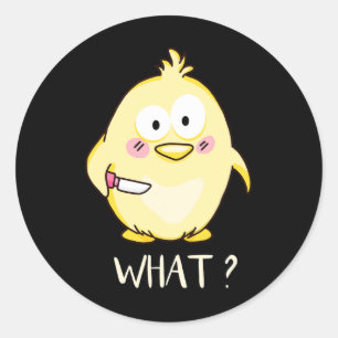 Sticker Rond Poulet Mignon Avec Couteau - Humour Adulte I Amour