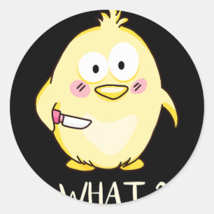 Sticker Rond Poulet Mignon Avec Couteau - Humour Adulte J'Aime 