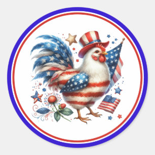 Sticker Rond Poulet patriotique du 14 juillet avec drapeau amér