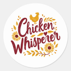 Sticker Rond Poulet Whisperer rustique Agritourisme Cottagecore