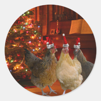 Sticker Rond Poulets de Noël