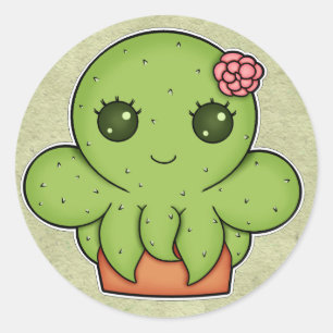 Sticker Rond Poulpe de cactus de Kawaii