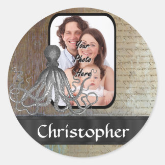 Sticker Rond poulpe vintage de Kraken