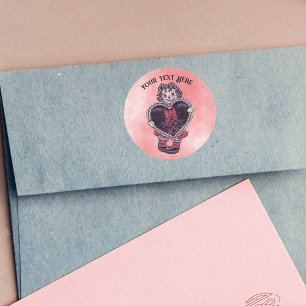 Sticker Rond Poupée de la Saint-Valentin effrayante avec cœur n