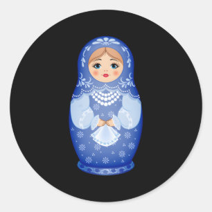 Sticker Rond Poupée de nidification russe Blue Matryoshka