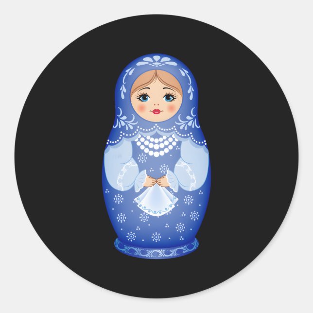 Sticker Rond Poupée de nidification russe Blue Matryoshka (Devant)