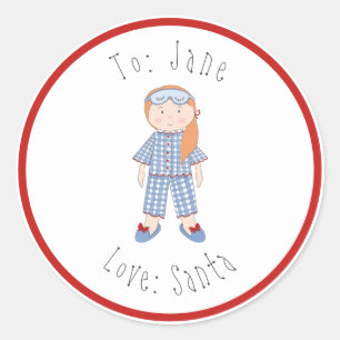 Sticker Rond Poupée de Noël Cheveux rouge à bébé de Père Noël