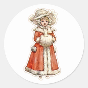 Sticker Rond Poupée en papier pour enfant victorien manteau d'h