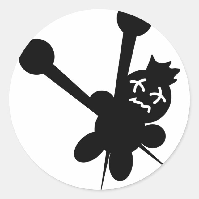 Sticker Rond poupée vaudou noire aiguilles torture (Devant)