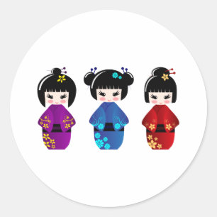 Sticker Rond Poupées Kokeshi