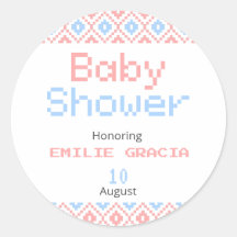 Sticker rond pour Baby shower | Tissage de pixels