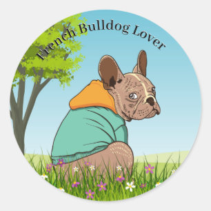 Sticker rond pour Bulldog français mignon