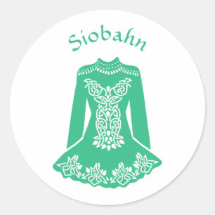 Sticker Rond Pour Danseurs Irlandais Robe de Danse Verte Person