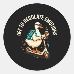 Sticker Rond Pour réguler les émotions, trottinette d'oie drôle