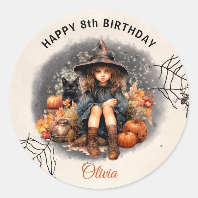 Sticker rond pour sorcière de fête d'anniversaire  (Devant)