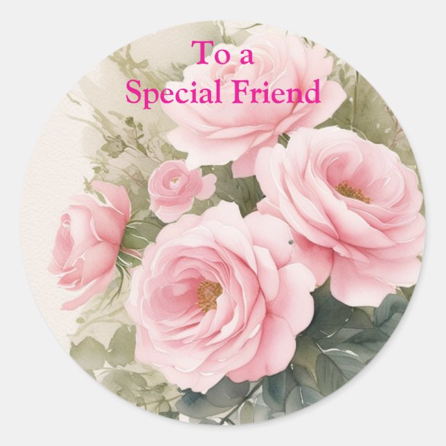 Sticker Rond Pour un Ami spécial Rose Red Roses Carte Anniversa (Devant)