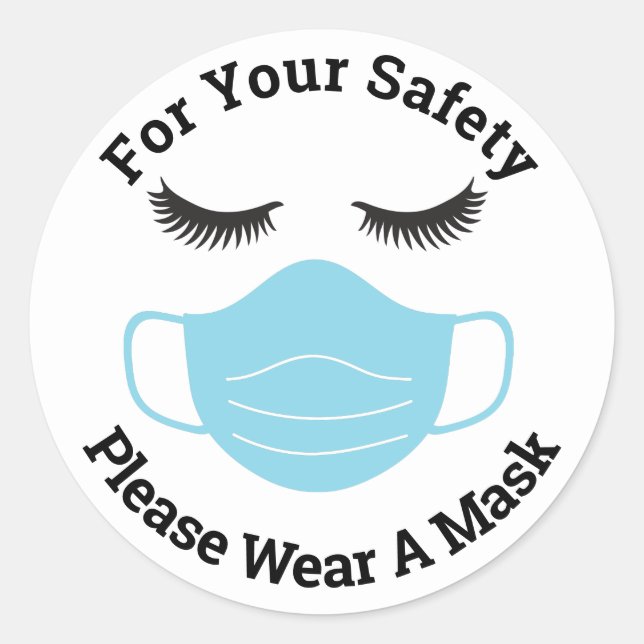 Sticker Rond Pour votre sécurité, portez un masque et des coups (Devant)