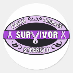Sticker Rond Pourpre de survivant de Cancer
