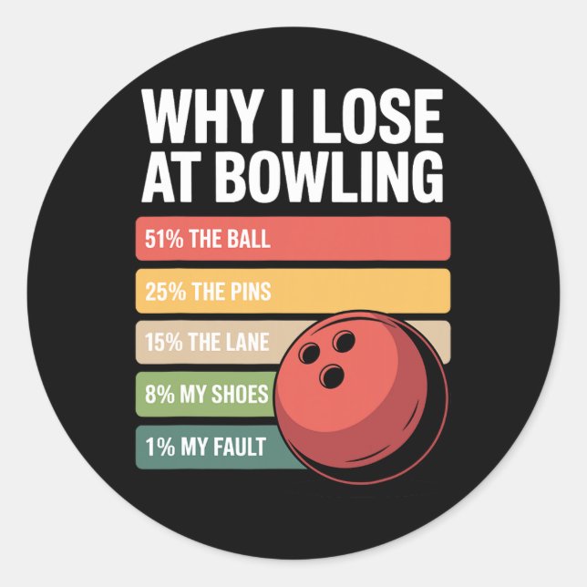 Sticker Rond Pourquoi J'Ai Perdu À Bowling Funny Bowler Excuses (Devant)