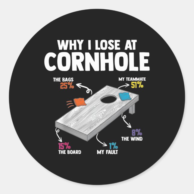Sticker Rond Pourquoi je perds à Cornhole (Devant)